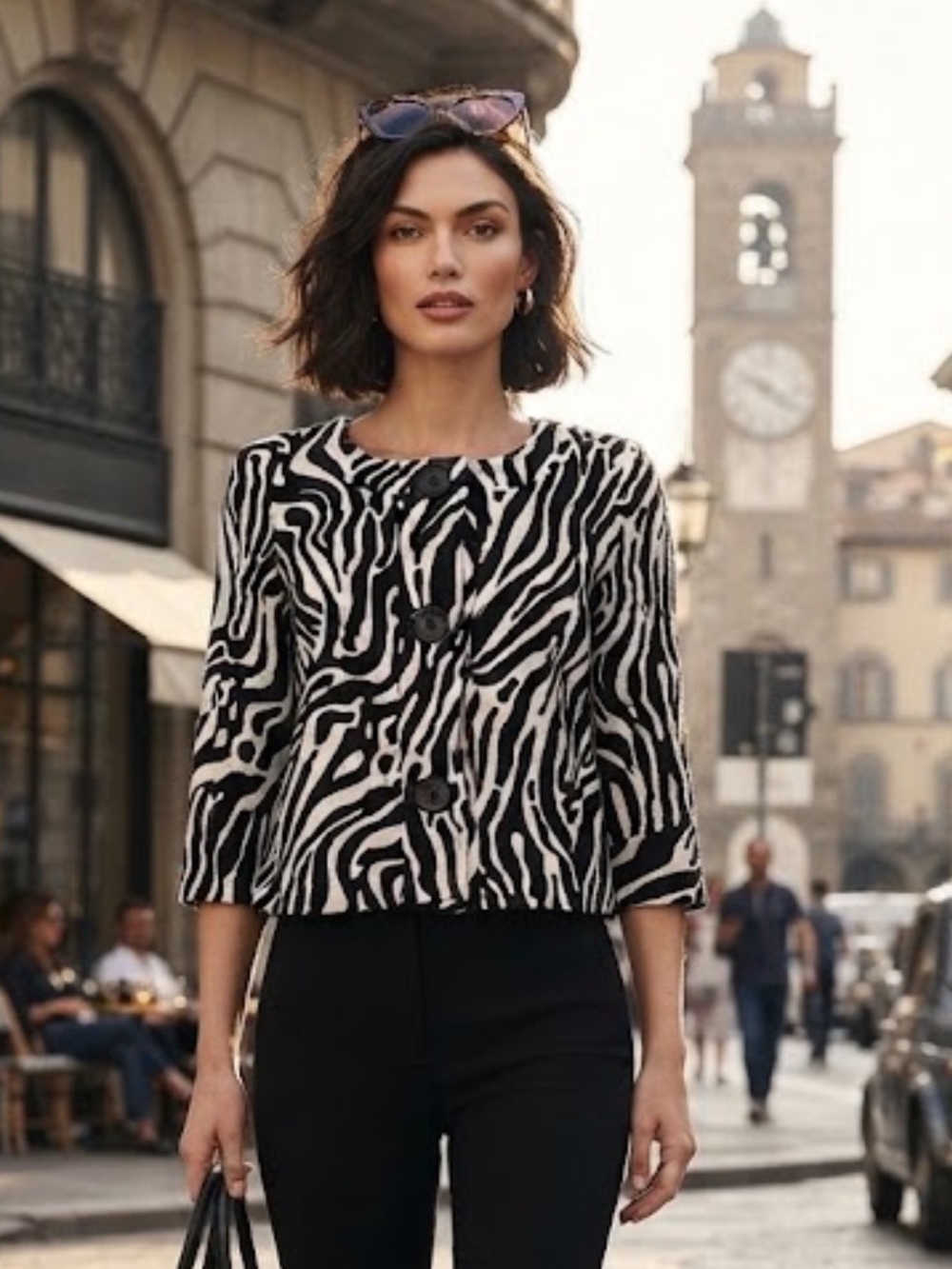 Vintage Carole Little Bold Zebra Print Structured Linen Jacket